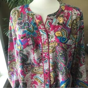🇺🇸 Elementz Paisley Long Sleeve Print Women's Top - Multicolor, Size 2X